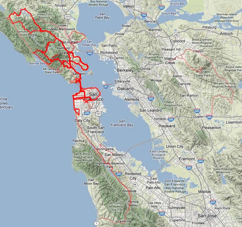a graph of my bike rides in northern California in 2012